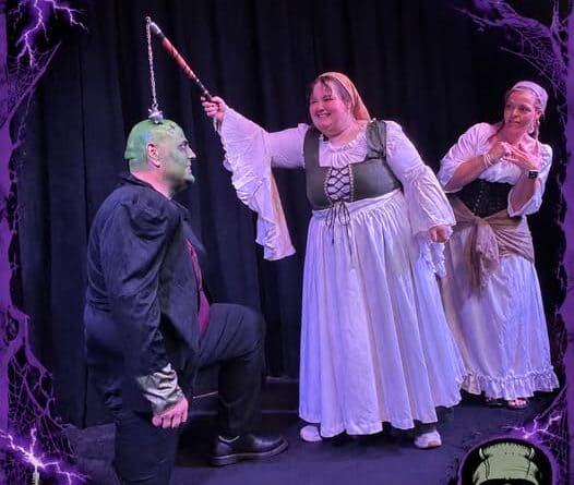 Cast members on stage in the Young Frankenstein Ripley production at the Dixie Theatre
